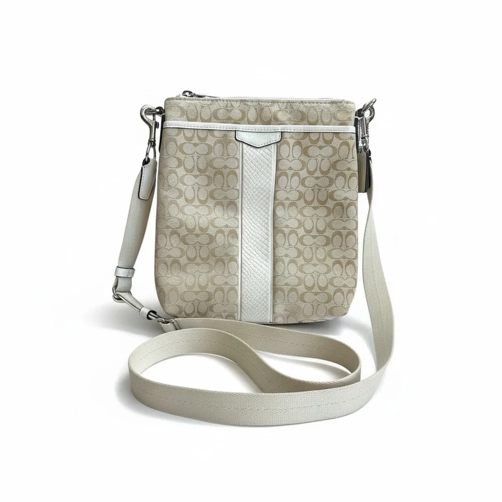 Coach Cream Signature Crossbody Snake Embossed Leather Bag